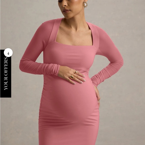 Club L London Abeam blush pink maternity maxi dress with sheer sleeves - Picture 3 of 8